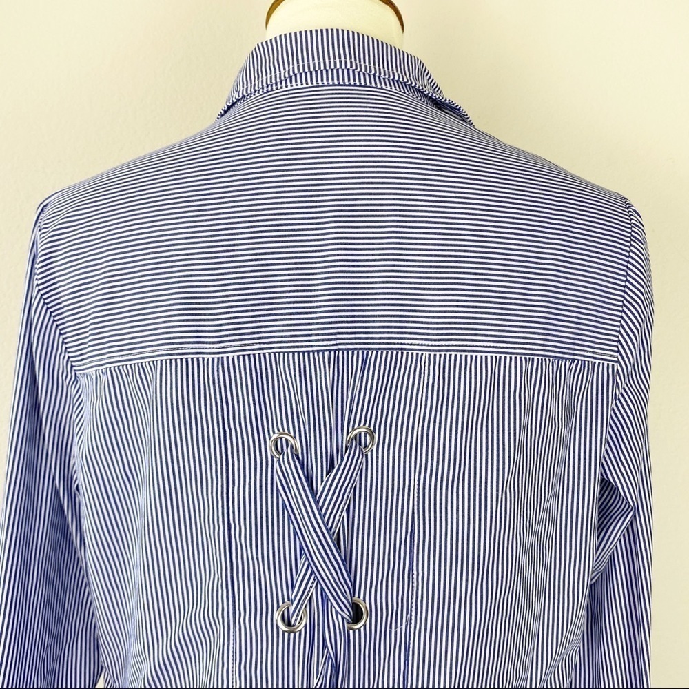 Sanctuary Tie Lace Top Pinstriped Blue Size S - Picture 7 of 8